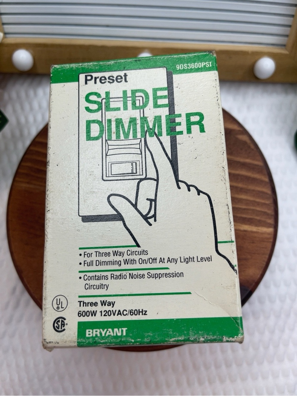 Vintage Bryant Preset Slide Dimmer Switch 3-Way 600W Ivory 9DS3600PSI NOS